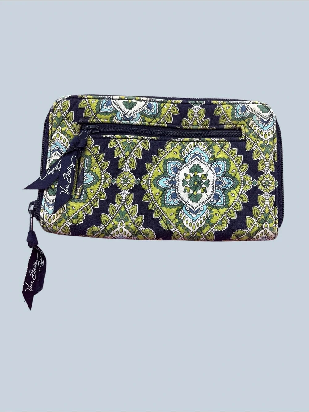 Vera Bradley Cambridge Quilted Patterned Wristlet/Wallet in Navy and Green